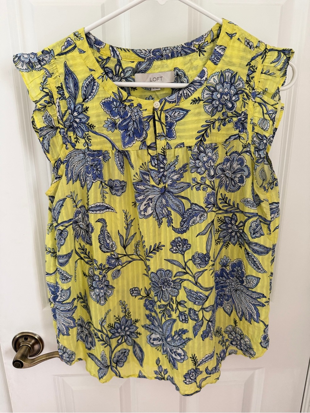 LOFT Yellow Floral Ruffle-Sleeve Camisole